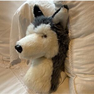 Cozy Husky Dog Head Plush Wall Decor - Black and White